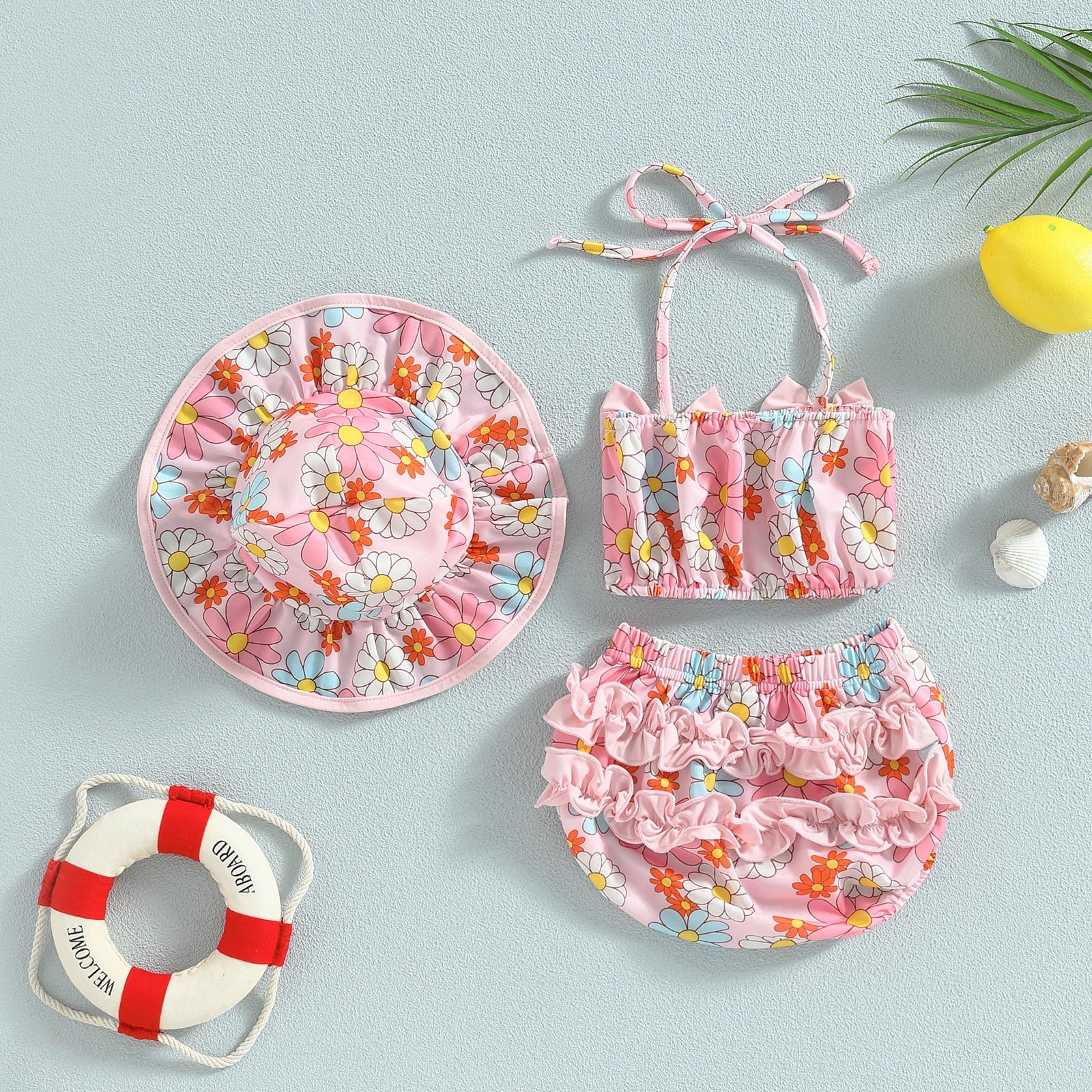 SUMMER VIBES Bowtie Bikini with Sun Hat