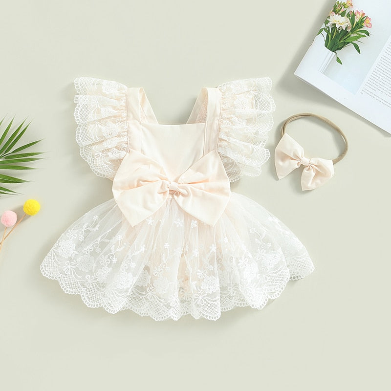 LILLYBELLE Lace Bowtie Romper Dress - Hazel & Bo