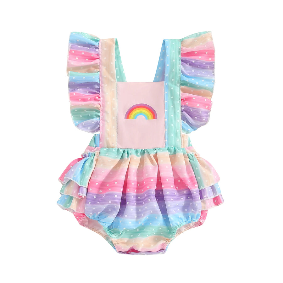 RAINBOW Polka Dot Ruffle Romper