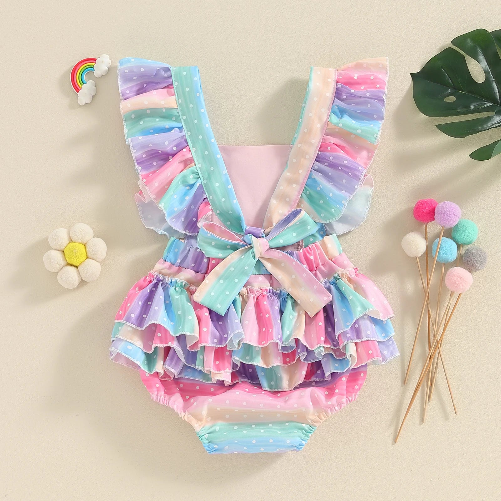RAINBOW Polka Dot Ruffle Romper
