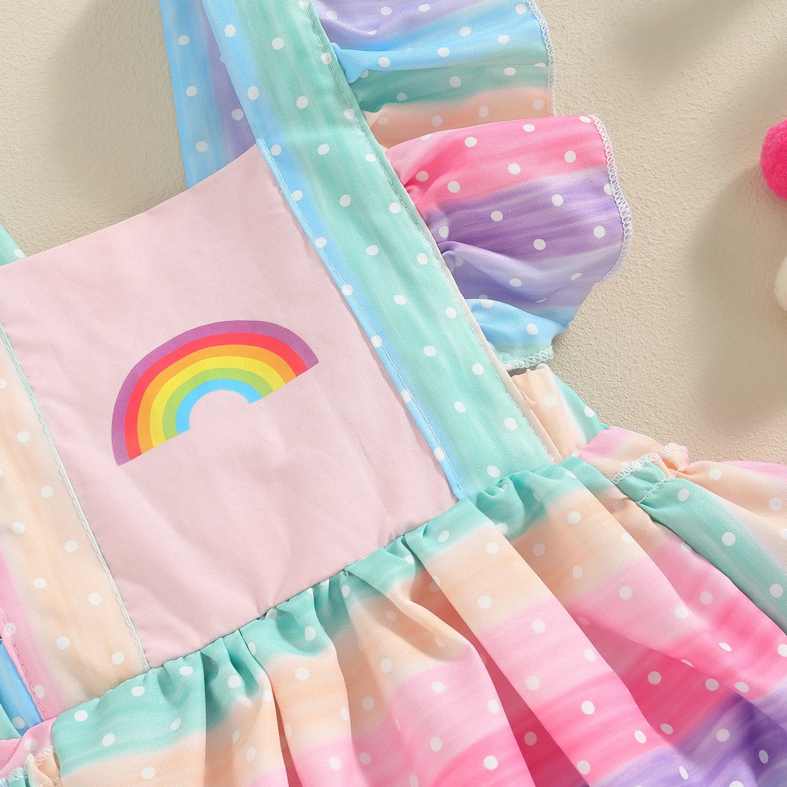 RAINBOW Polka Dot Ruffle Romper