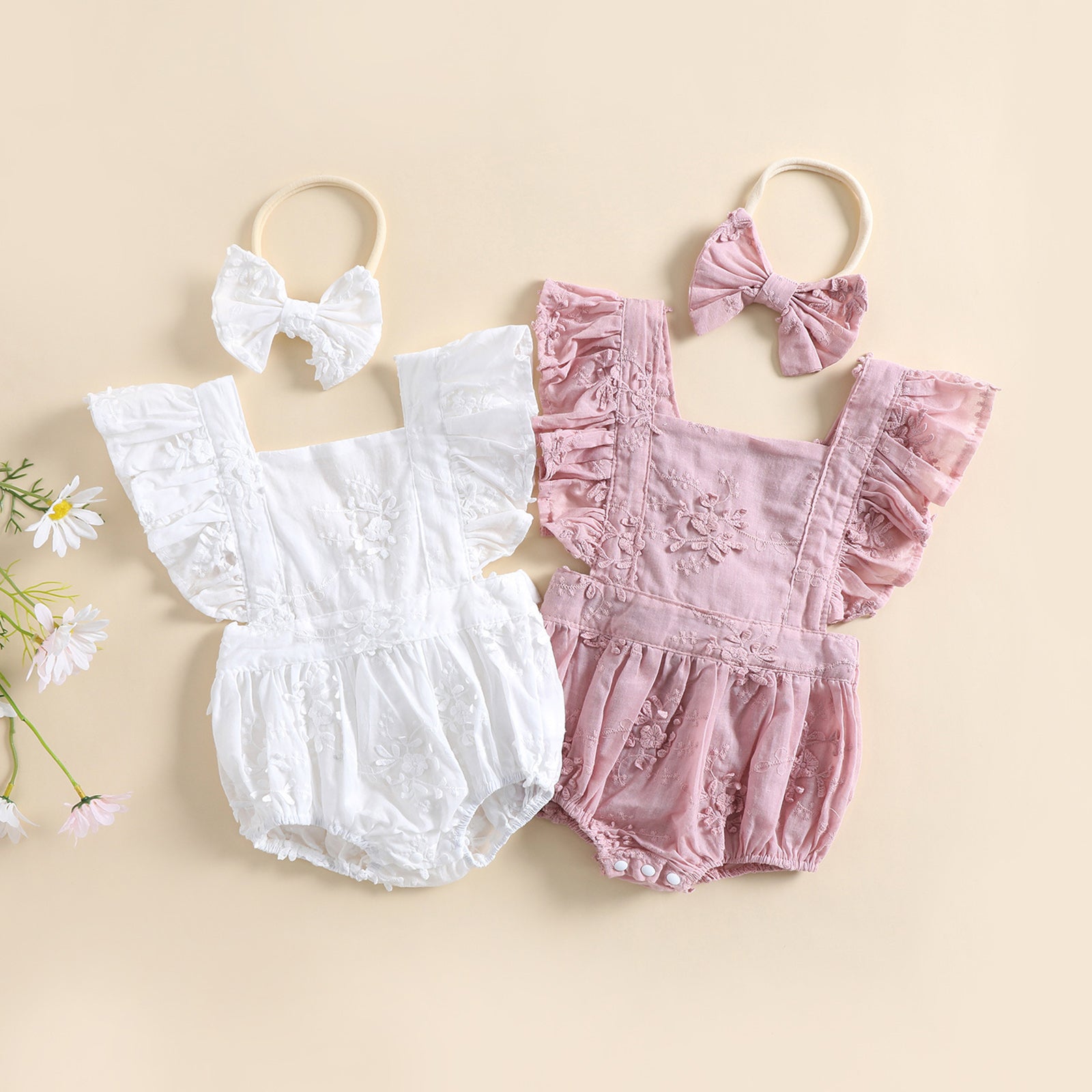 ELODIE Floral Romper with Headband - Hazel & Bo