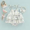 SOLEIL Floral Layered Ruffle Romper with Headband