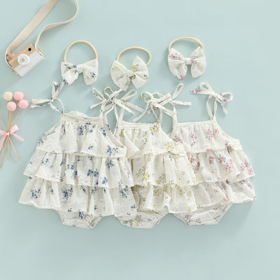 SOLEIL Floral Layered Ruffle Romper with Headband