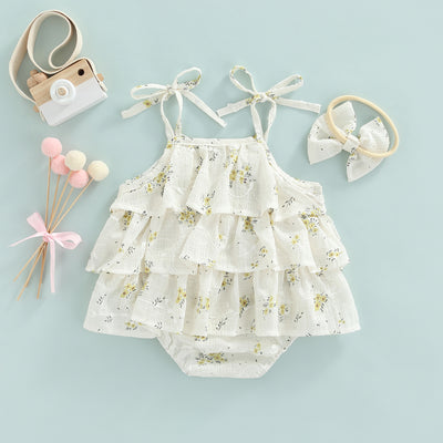SOLEIL Floral Layered Ruffle Romper with Headband