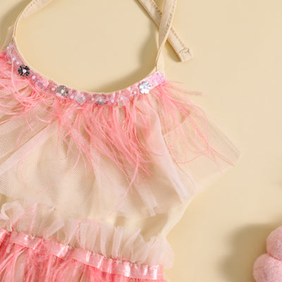 CELINE Pink Tassel Tulle Romper