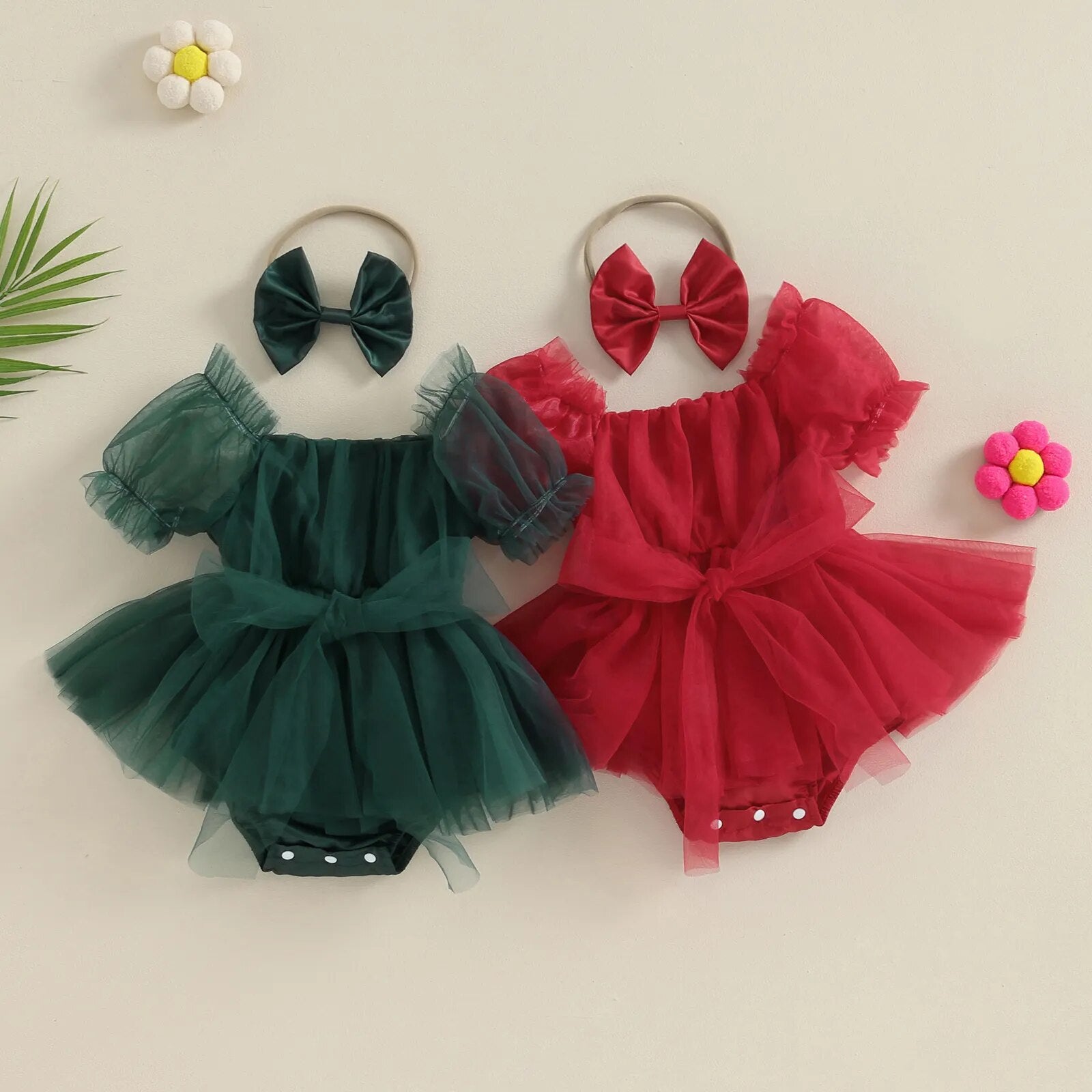 Josephine Tulle Romper Dress with Headband Red / 18-24 Months Josephine Tulle Romper Dress with Headband Red / 18-24 Months