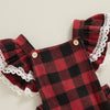 LISBETH Plaid Crochet Ruffle Romper with Headband