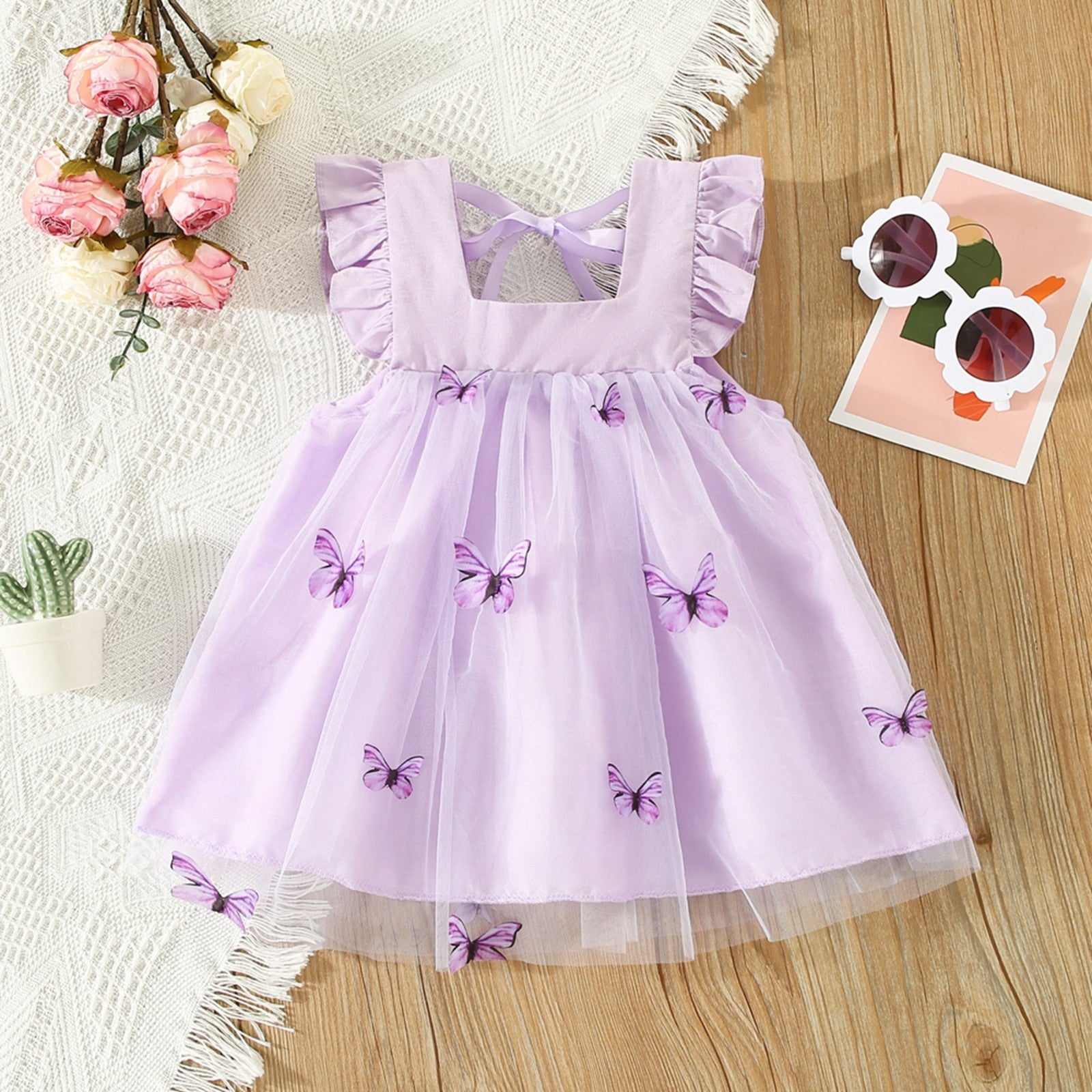 Hazel & Bo Butterfly Rainbow Tulle Romper Dress Rainbow / 3-6 Months