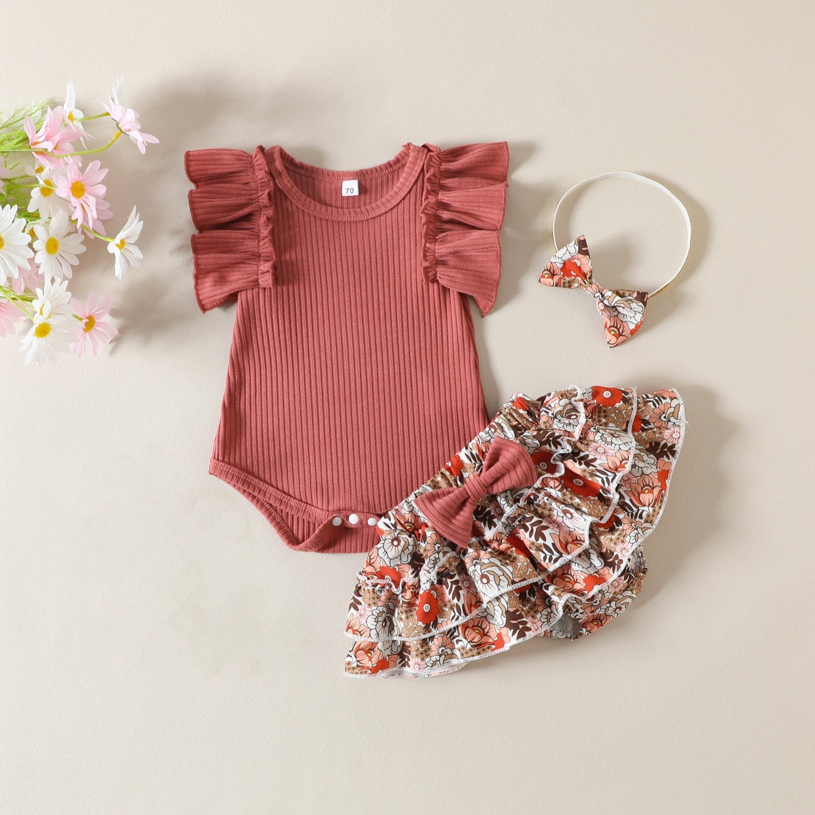 RHEA Floral Ruffle Outfit with Headband