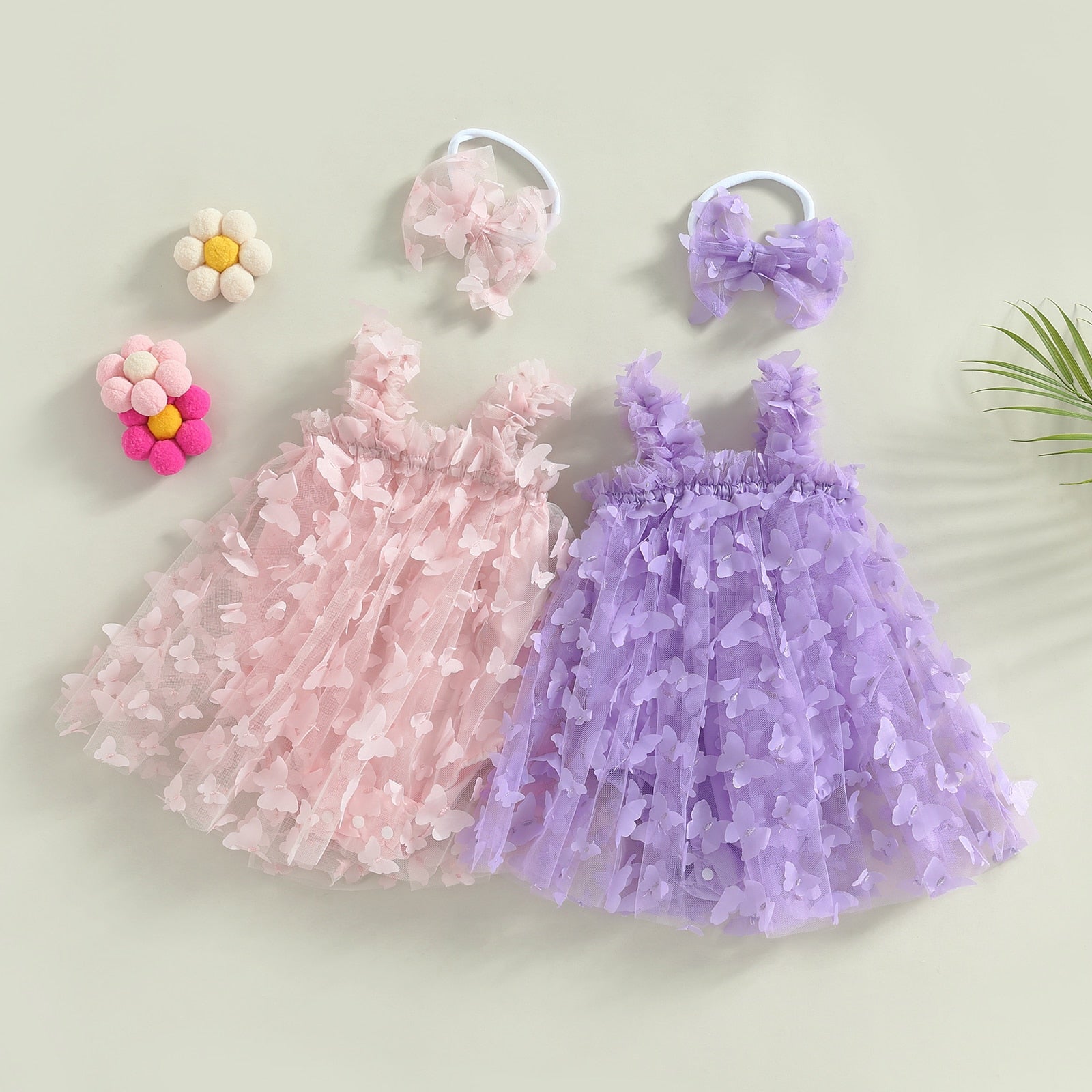 Hazel & Bo Butterfly Rainbow Tulle Romper Dress Rainbow / 3-6 Months