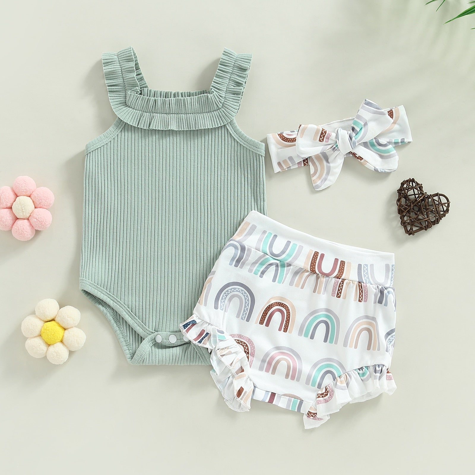 SOLINE Summer Ruffle Outfit with Headband