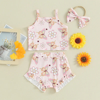 BUTTERFLIES Ribbed Summer Outfit with Headband
