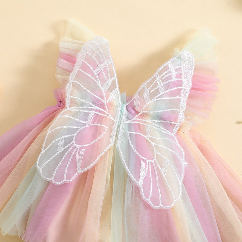 BUTTERFLY Rainbow Tulle Romper Dress Pink / 18-24 months BUTTERFLY Rainbow Tulle Romper Dress Pink / 18-24 months
