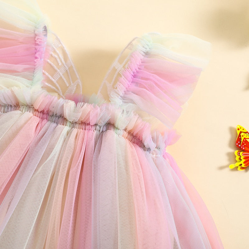 Hazel & Bo Butterfly Rainbow Tulle Romper Dress Rainbow / 3-6 Months