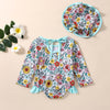 FLOWER Long-Sleeve Swimsuit with Sunhat