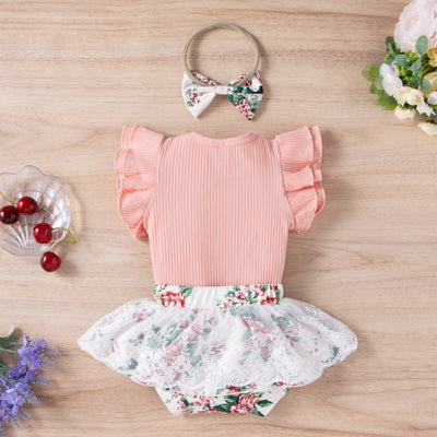 LILLY Floral Lace Tutu Outfit with Headband