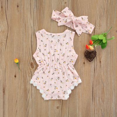 PAULINA Floral Lace Romper with Headband