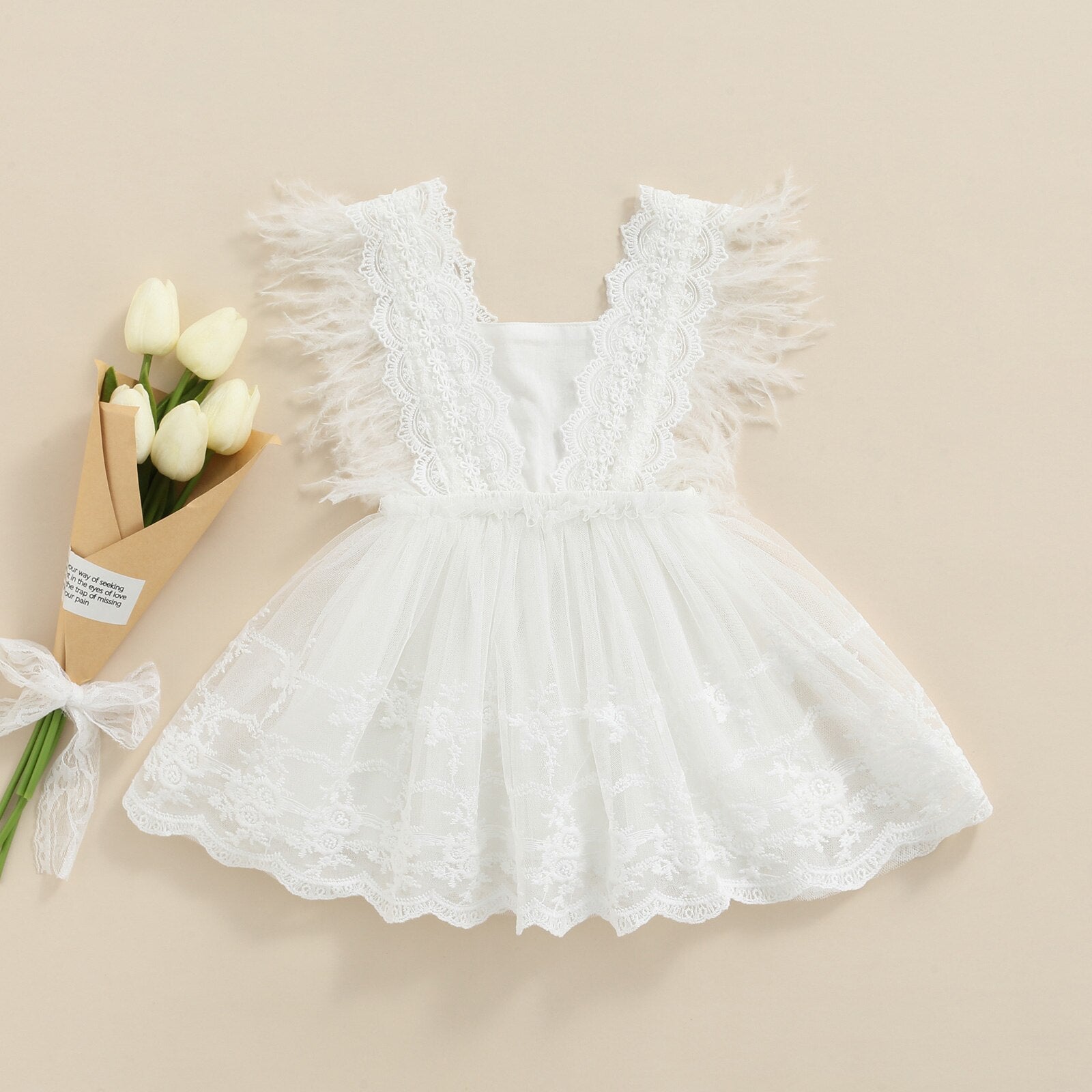 Sweet Jane Short White Lace Bandeau Dress with Feather Belt - PICH Boutique