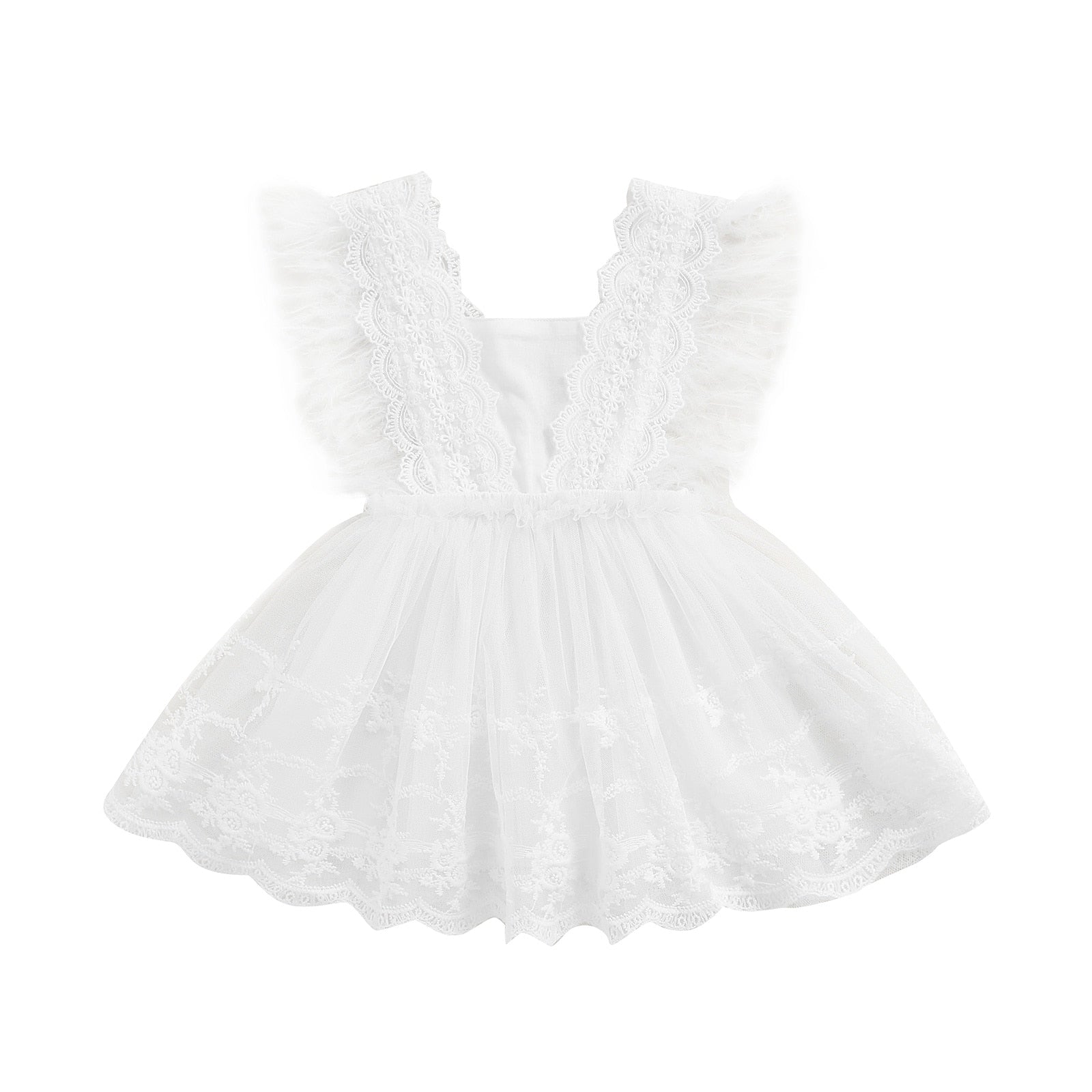 Sweet Jane Short White Lace Bandeau Dress with Feather Belt