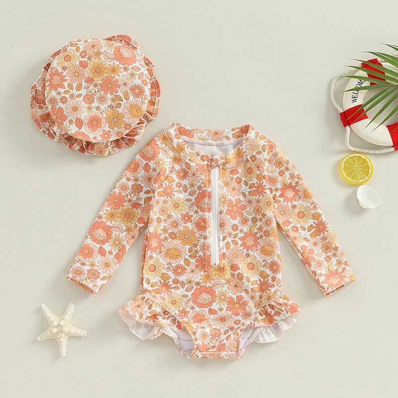 AUTUMN FLOWERS Swimsuit with Sun Hat