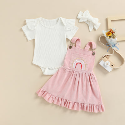RAINBOW Overall Dress Outfit with Headband