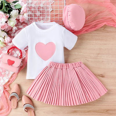 PINK HEART Pleated Skirt Outfit