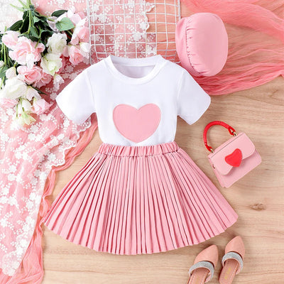 PINK HEART Pleated Skirt Outfit