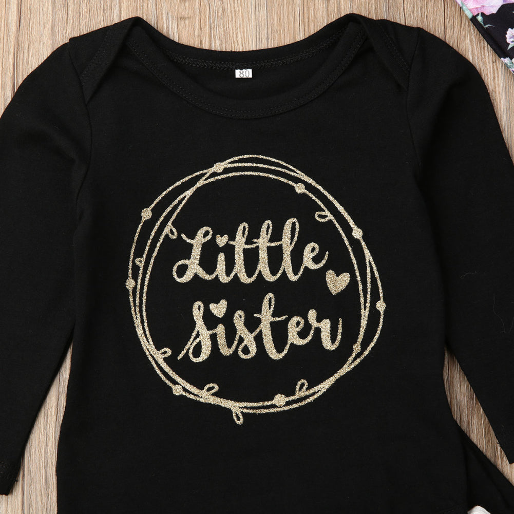 LITTLE SISTER Black Floral Outfit