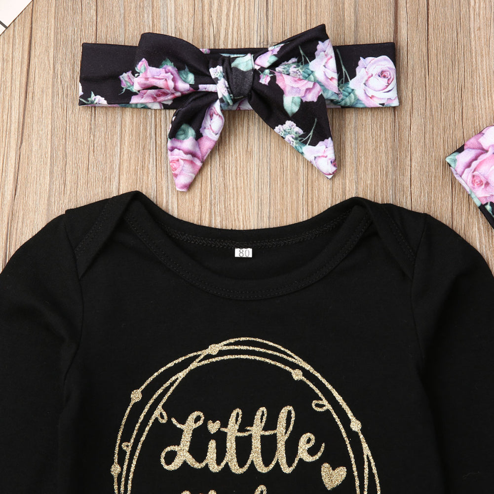 LITTLE SISTER Black Floral Outfit