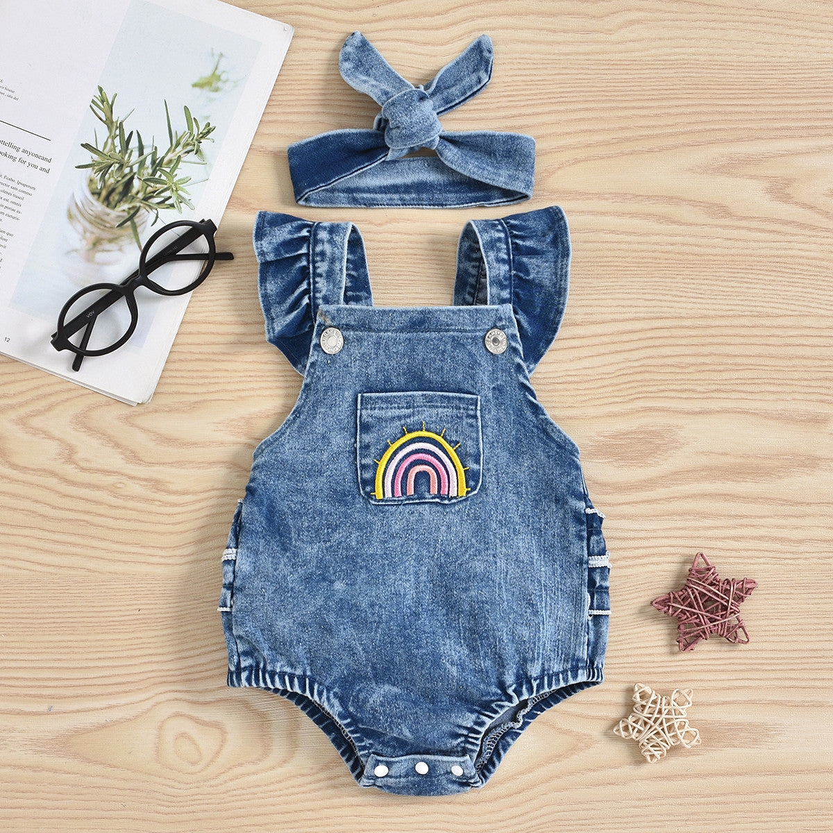 RAINBOW Denim Ruffle Romper