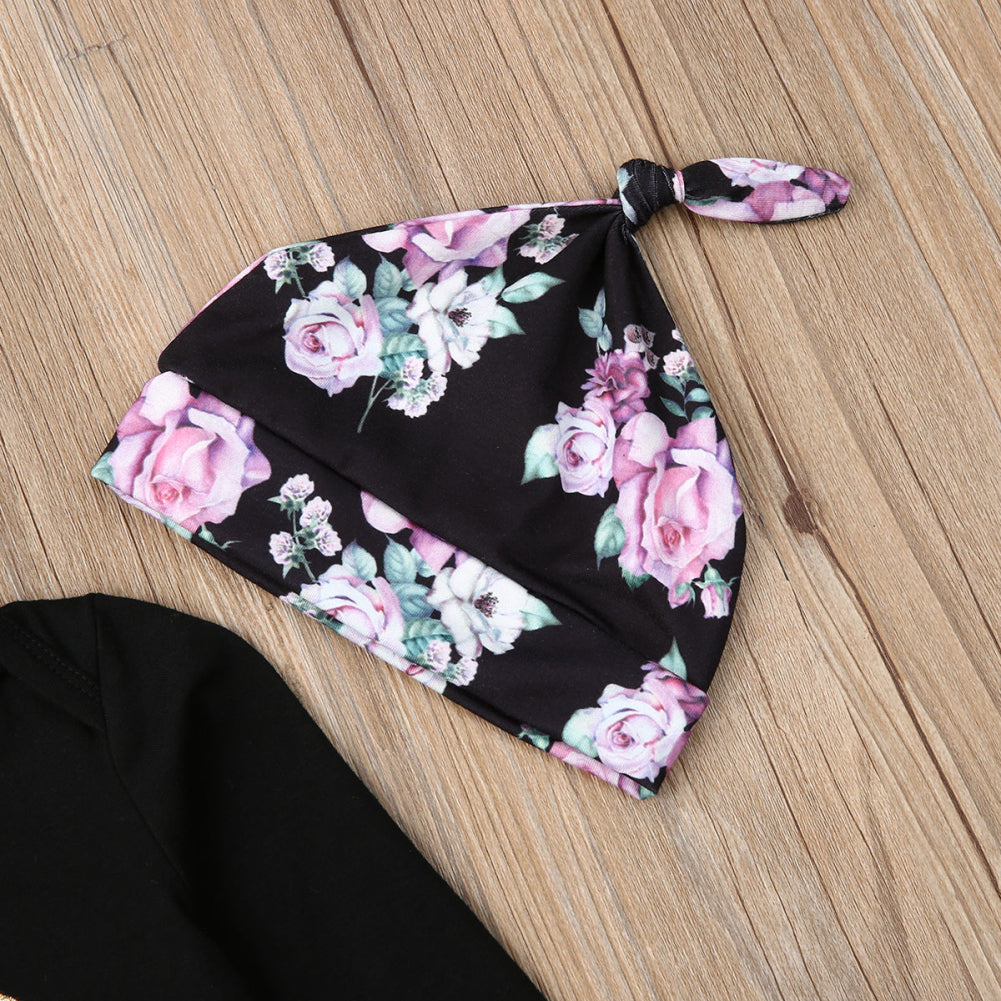 LITTLE SISTER Black Floral Outfit