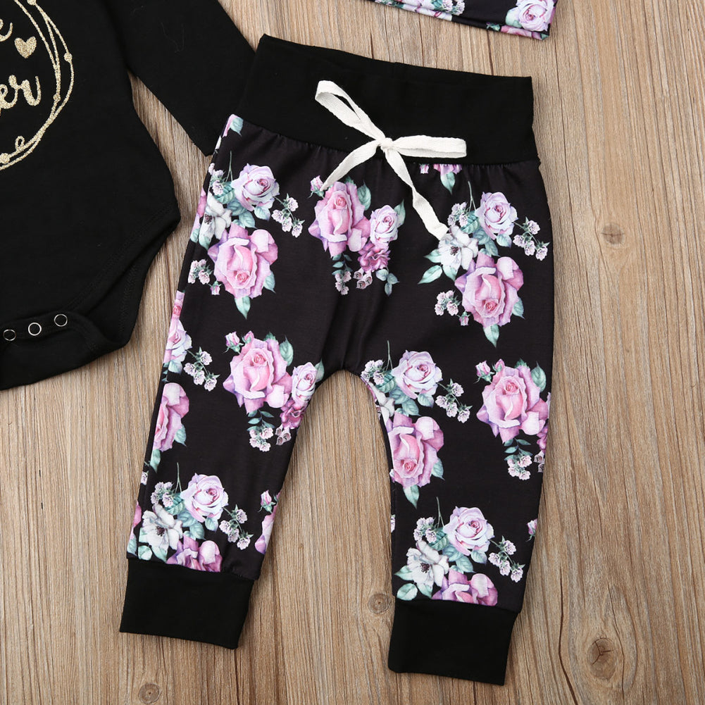 LITTLE SISTER Black Floral Outfit