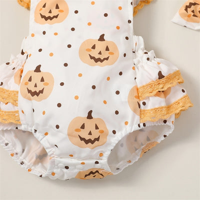 PUMPKIN Crochet Ruffle Romper with Headband