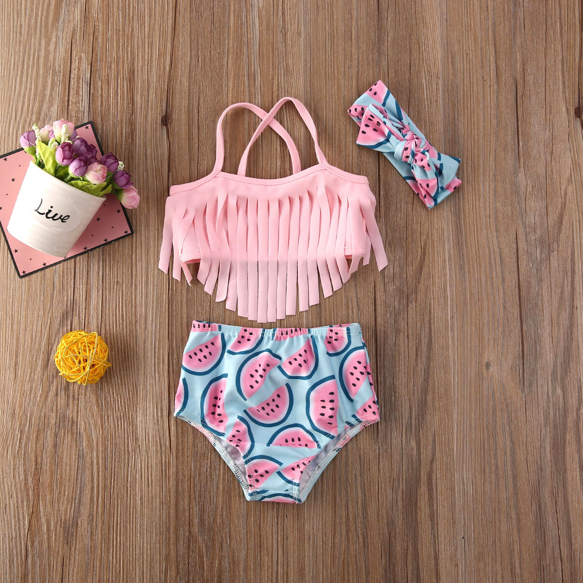  Baby Kids Print Summer Tassel Sunflower Swimsuit