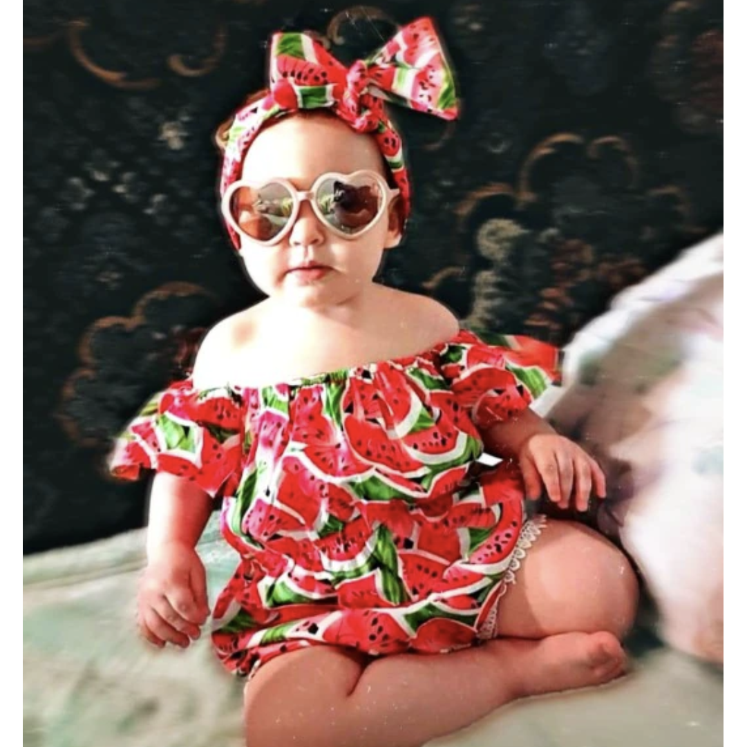 WATERMELON Red Romper with Headband Hazel Bo - Main Image