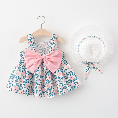 APRIL Big Bow Floral Dress with Hat