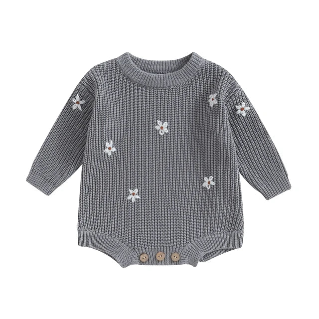 WHITE FLOWERS Knitted Romper