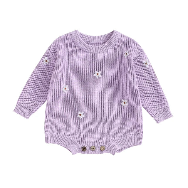 WHITE FLOWERS Knitted Romper