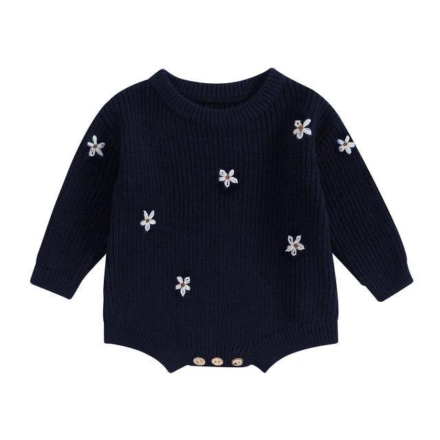 WHITE FLOWERS Knitted Romper