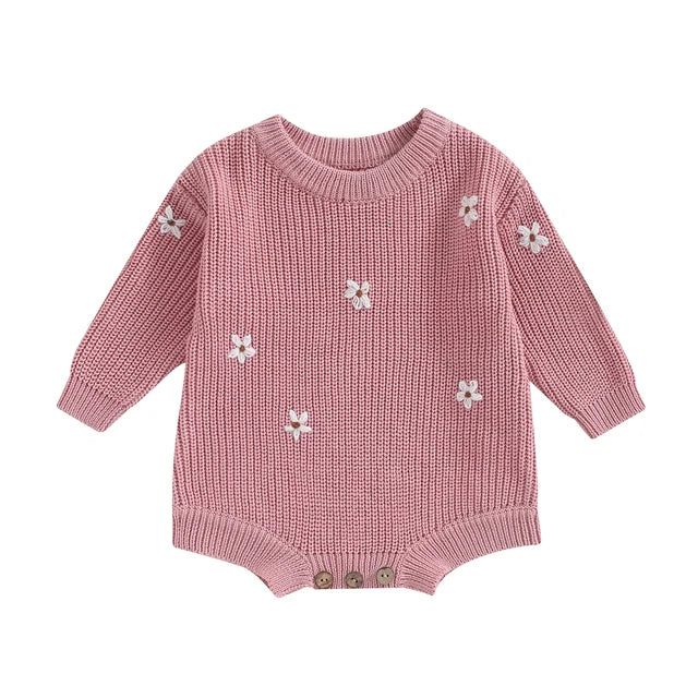 WHITE FLOWERS Knitted Romper