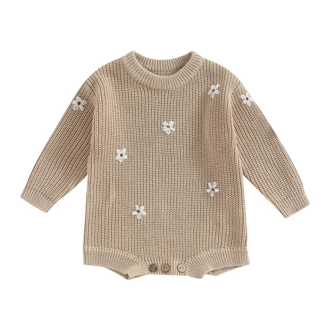 WHITE FLOWERS Knitted Romper