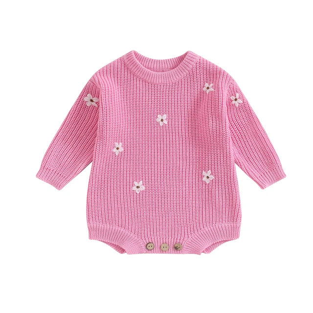 WHITE FLOWERS Knitted Romper