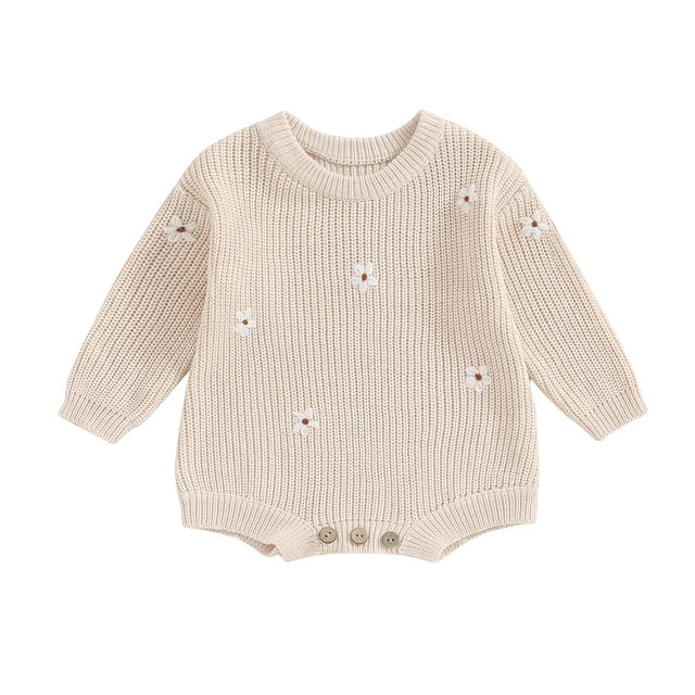 WHITE FLOWERS Knitted Romper