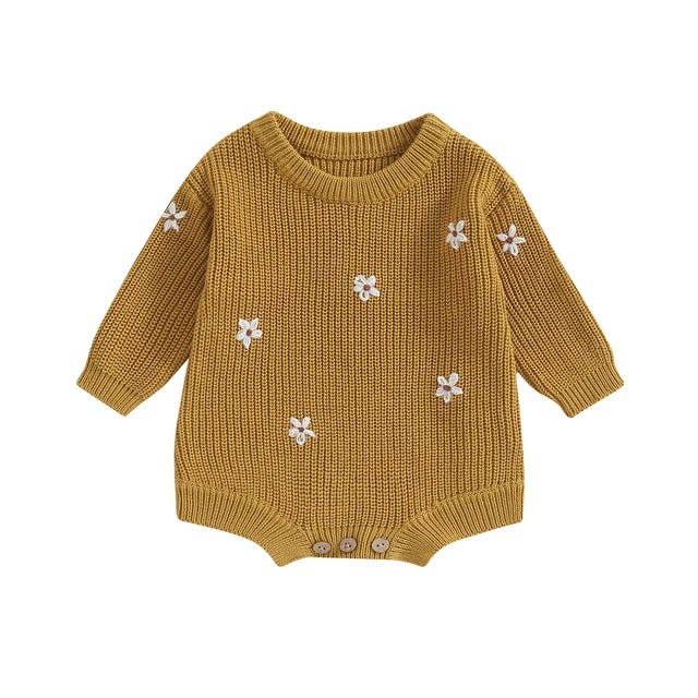 WHITE FLOWERS Knitted Romper