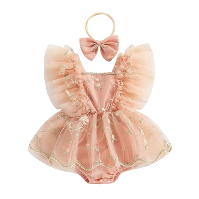 CONSTANZA Floral Tulle Romper with Headband