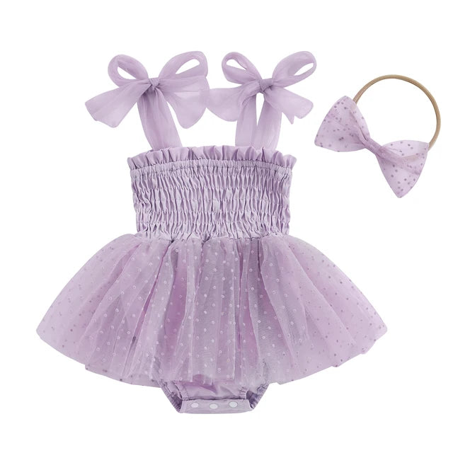 SHAYA Smocked Polka Dot Tulle Romper