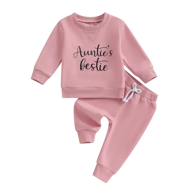 Aunties Bestie Newborn Infant Baby Girl Outfits Clothes 4Pcs Set Bodysuit  +Pants