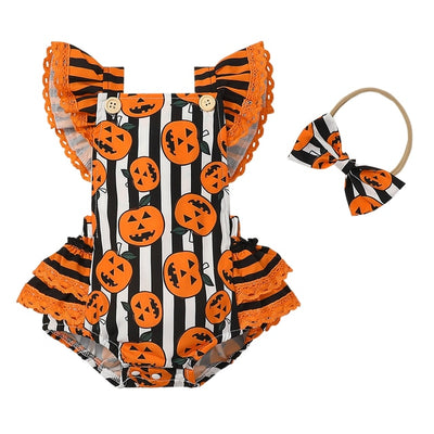 PUMPKIN Crochet Ruffle Romper with Headband