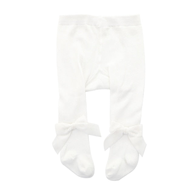 Adorable Baby Girls White Tights with Satin Bow